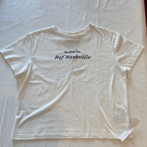 Reformation White Cropped Tee with Black 'Ref Nashville' Text